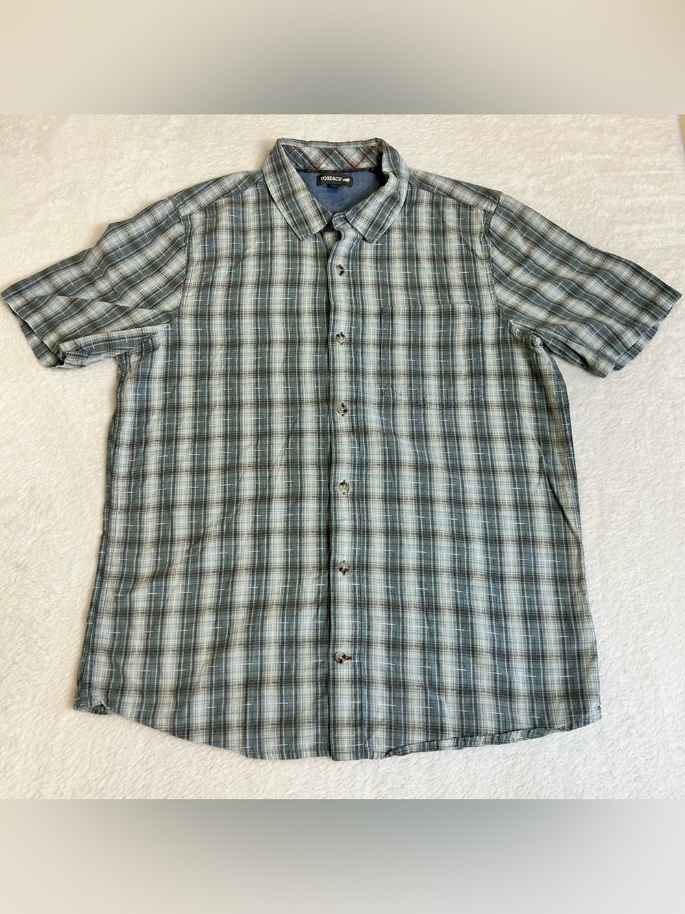 Toad & Co Mens Shirt Size Medium Green Plaid Button Up Short Sleeve Front Pocket